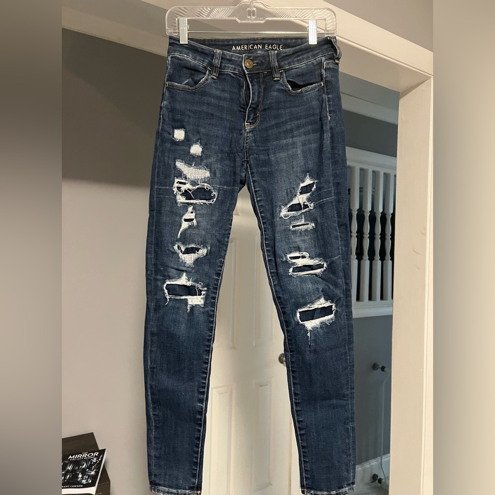 American Eagle Outfitters Ripped Dark Blue Skinny Jeans